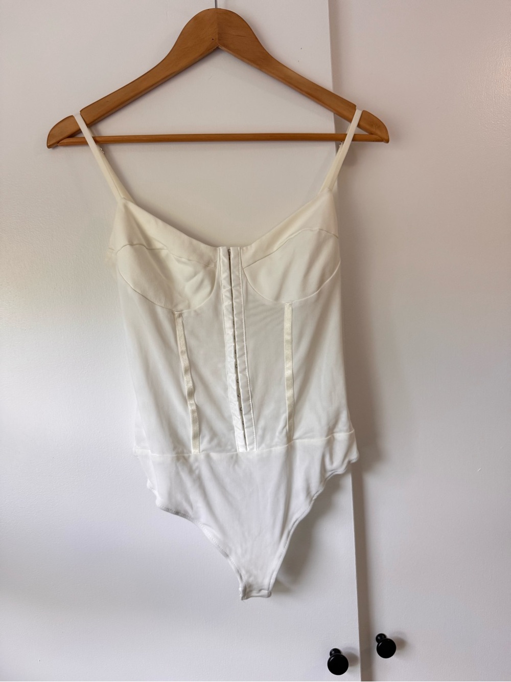 Free People White Satin Trim Bodysuit Cami